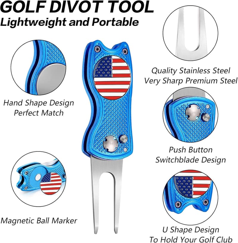 Foldable Stainless Steel Golf Divot Tool & Ball Marker Set