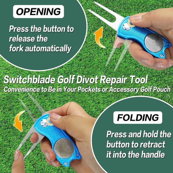 Foldable Stainless Steel Golf Divot Tool & Ball Marker Set