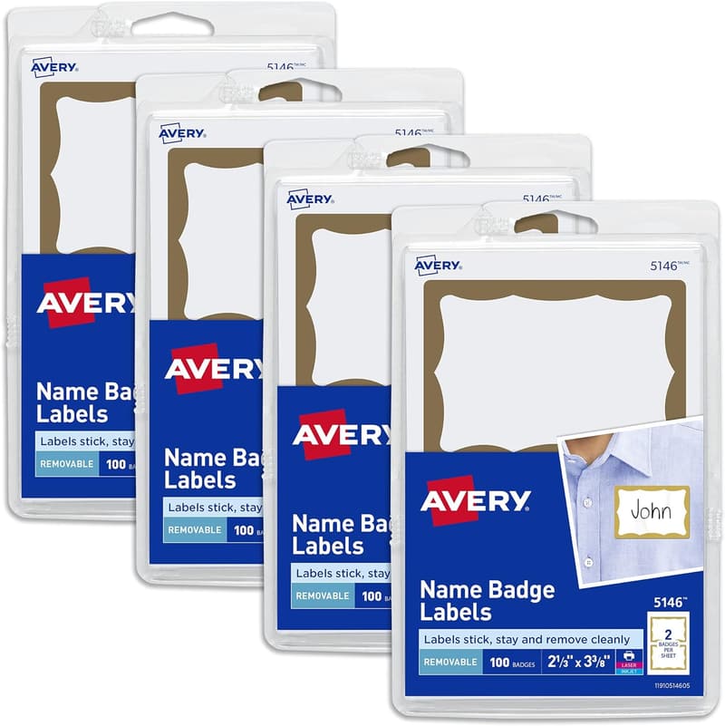 Avery Gold Border Adhesive Name Tags - 400 Pack