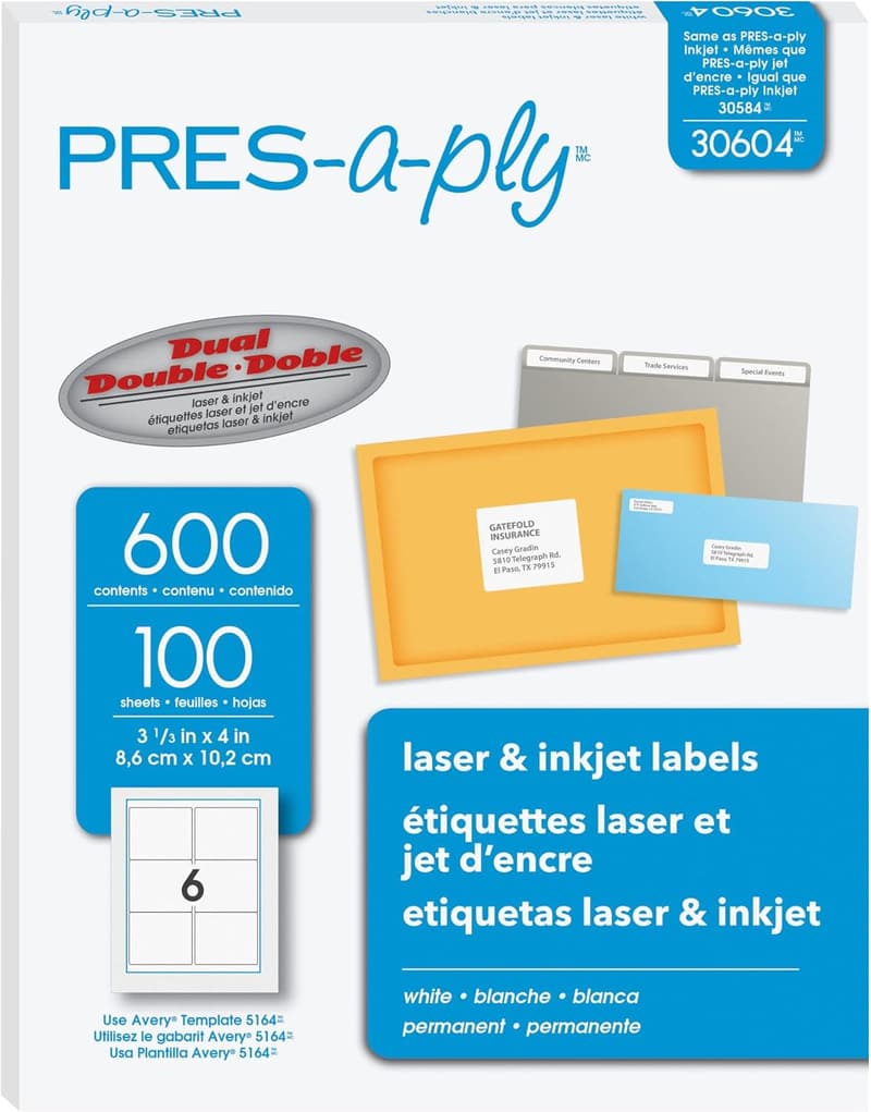 Laser Labels, White, 3-1/3 x 4 Inches, 600 Count