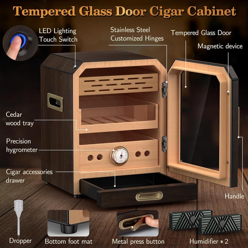 Large Capacity Desktop Cigar Humidor with Accessories – Holds 100-150 Cigars
