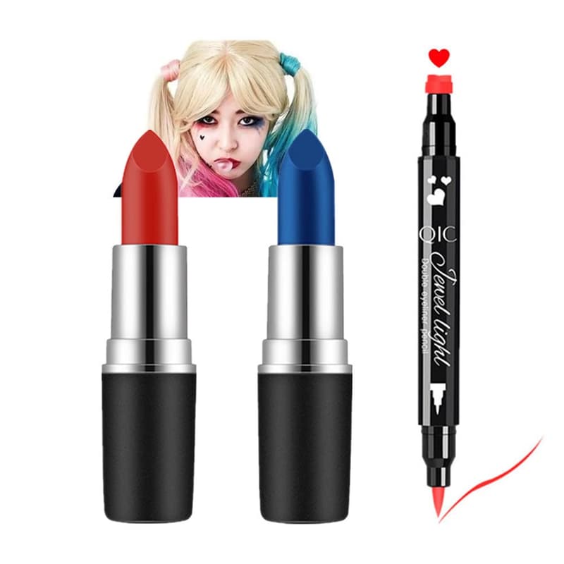 Halloween Face Paint Kit for Women & Kids - Blue & Red Makeup Set