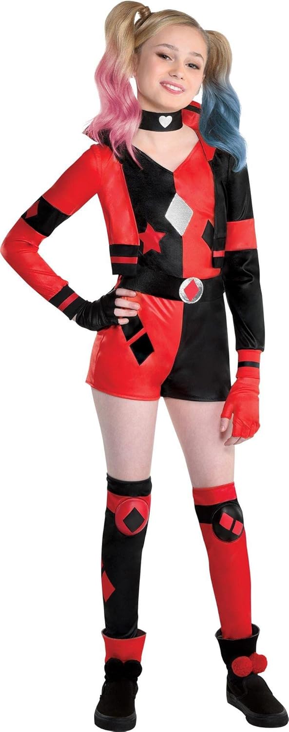 Harley Quinn Costume for Girls - Includes Romper, Choker & Gloves