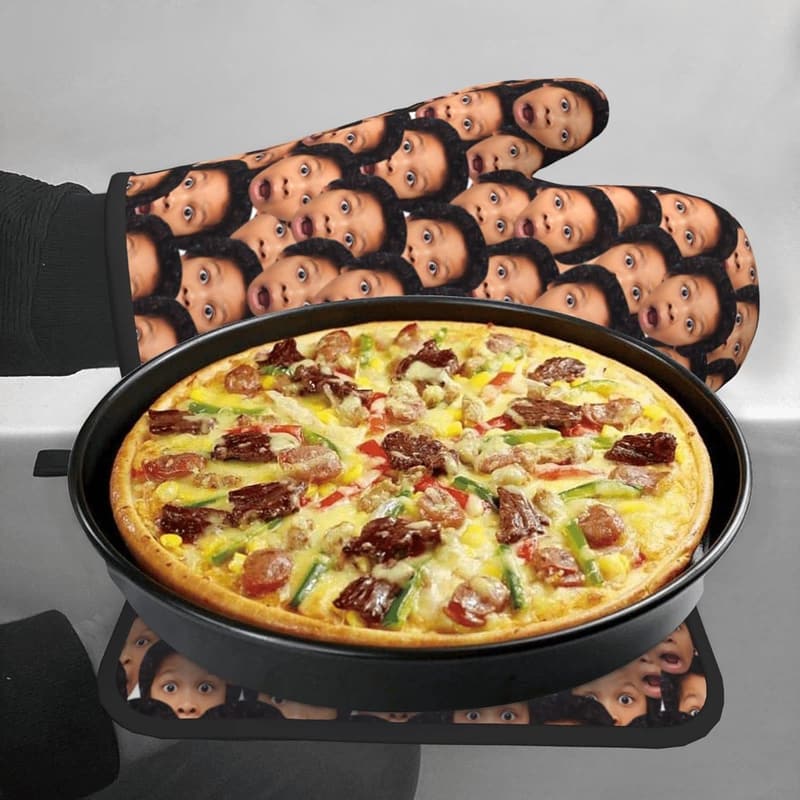 Personalized Hand Shaped Oven Mitts & Pot Holders Set