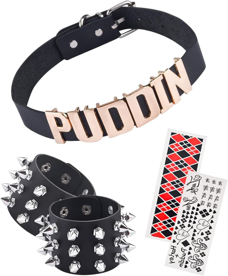 Halloween Punk Leather Choker & Spike Bracelet Set for Women