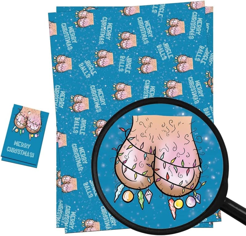 Funny Rude Christmas Wrapping Paper with Gift Tags (Set of 2)