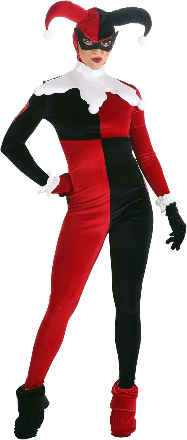 Harley Quinn Women's Costume Set with Jumpsuit, Hood & Accessories