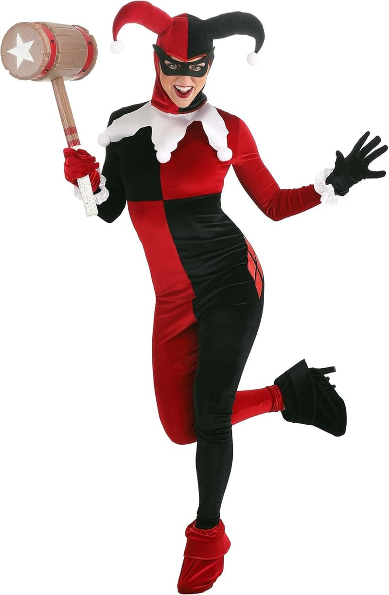 Harley Quinn Women's Costume Set with Jumpsuit, Hood & Accessories