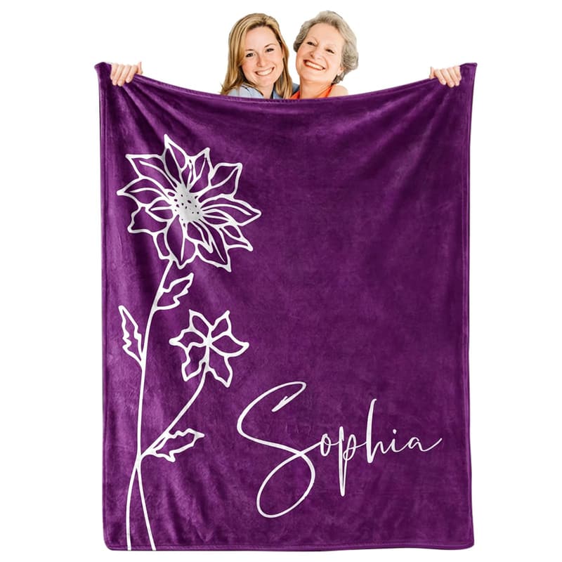 Personalized Mother's Day Blanket with Name & Birth Month Flowers