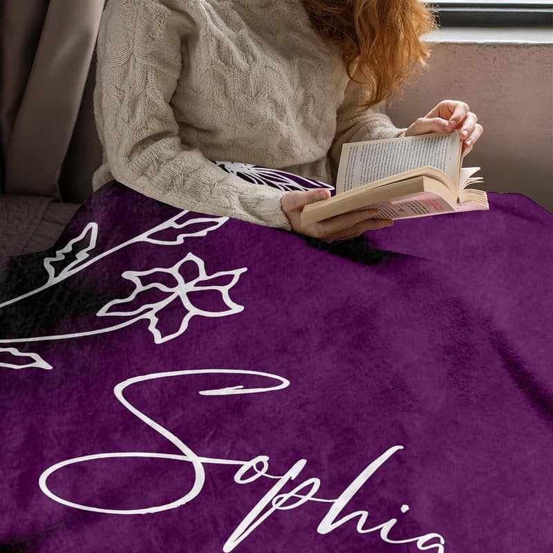 Personalized Mother's Day Blanket with Name & Birth Month Flowers