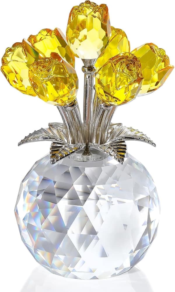Yellow Rose Crystal Figurine - Romantic Gift for Women
