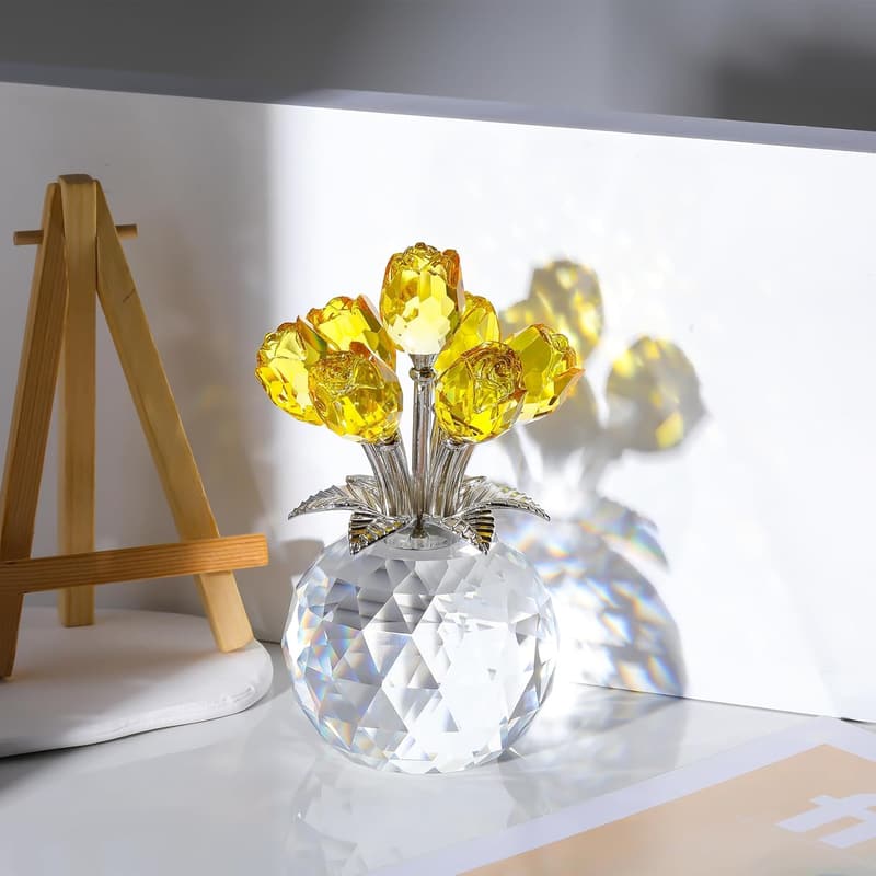 Yellow Rose Crystal Figurine - Romantic Gift for Women