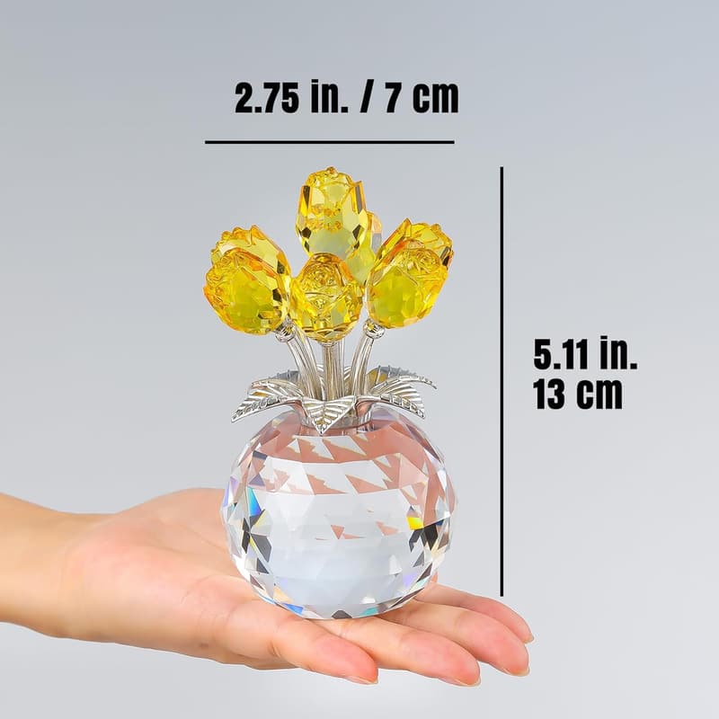 Yellow Rose Crystal Figurine - Romantic Gift for Women