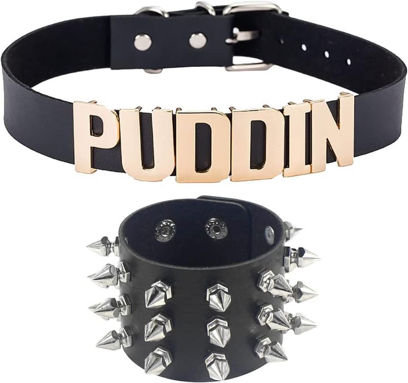 Punk Leather Choker & Spike Bracelet Set for Women