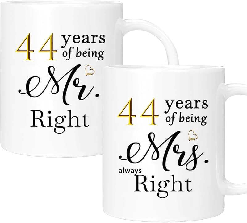 44th Anniversary Coffee Mugs Set for Couples, Gift Boxed, 11oz