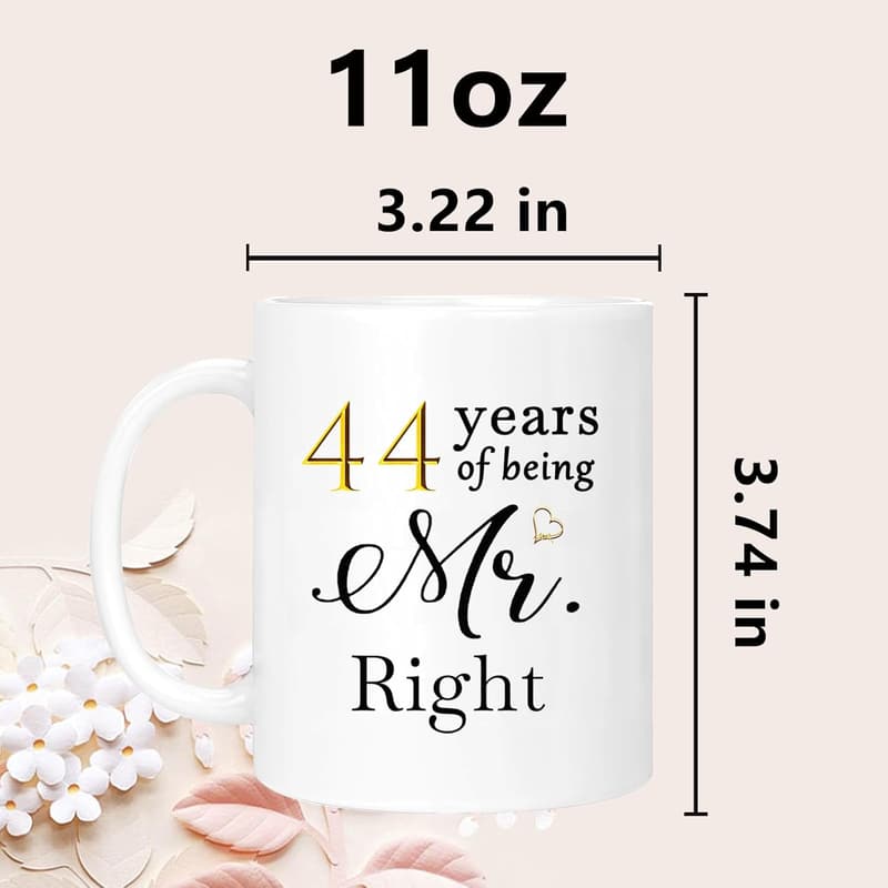 44th Anniversary Coffee Mugs Set for Couples, Gift Boxed, 11oz