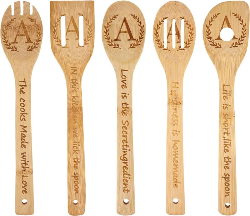 Personalized Monogrammed Bamboo Cooking Spoons Set for Women