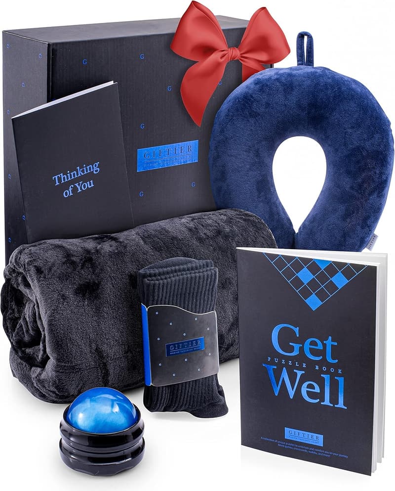 Get Well Soon Gift Basket for Men with Memory Foam Pillow