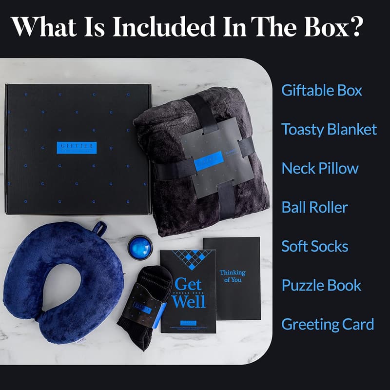 Get Well Soon Gift Basket for Men with Memory Foam Pillow