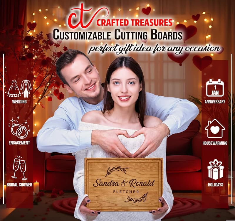 Personalized Engraved Cutting Board for Couples' Anniversary