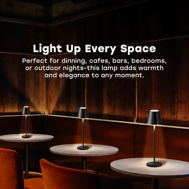 Portable LED Table Lamp - Cordless, Battery Operated, 3 Dimming Modes