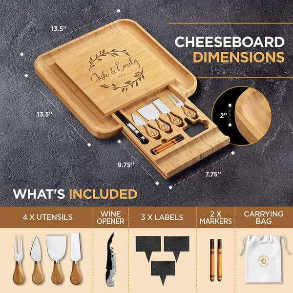 Custom Engraved Bamboo Charcuterie Board Set - Wedding & Housewarming Gift