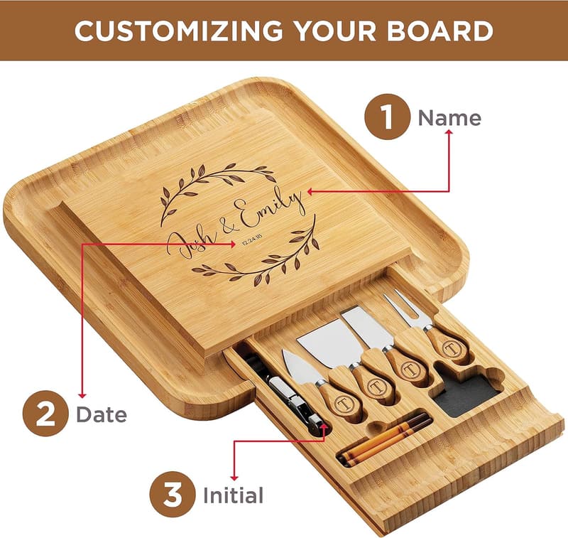 Custom Engraved Bamboo Charcuterie Board Set - Wedding & Housewarming Gift