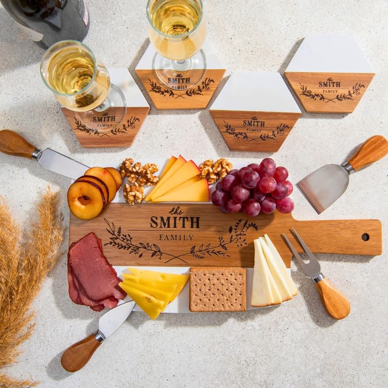 Personalized Acacia Wood Cutting Board & Coaster Set - Ideal Wedding Gift
