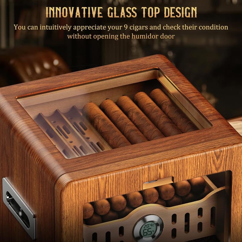 Desktop Cigar Humidor with Glass Top and Accessories for Men