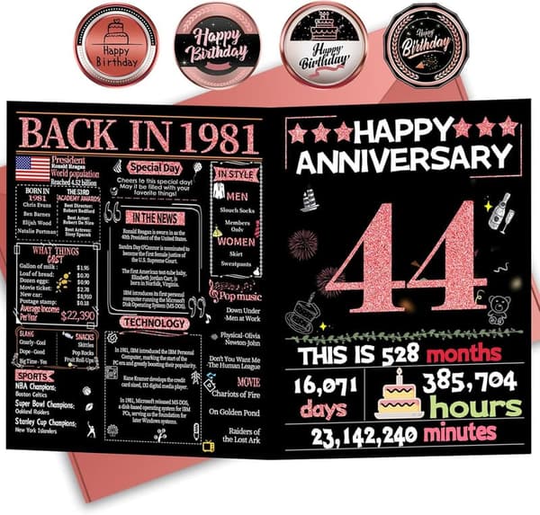 44th Anniversary Card for Her - Sweet Wedding Keepsake