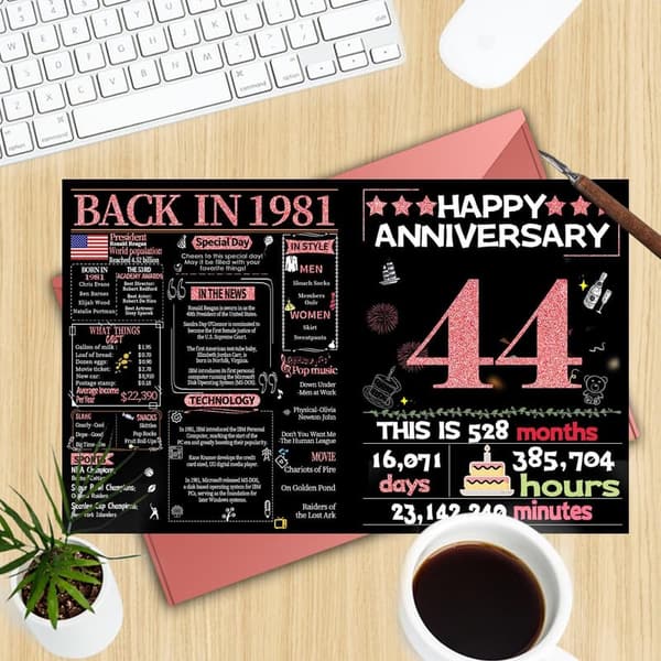 44th Anniversary Card for Her - Sweet Wedding Keepsake