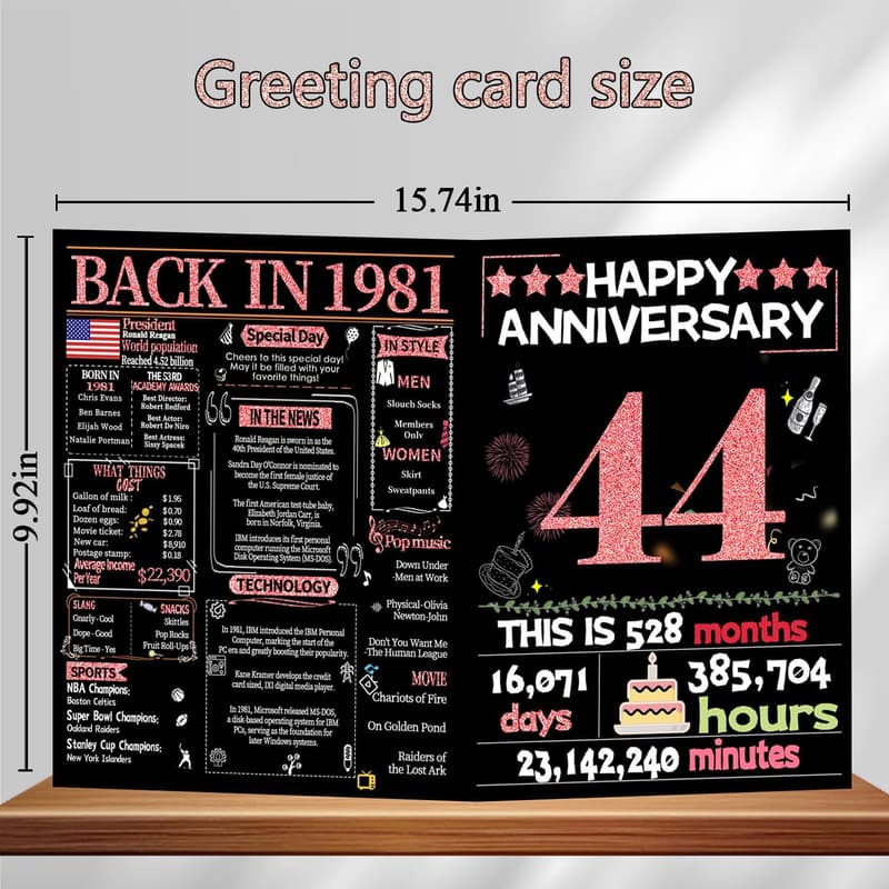 44th Anniversary Card for Her - Sweet Wedding Keepsake