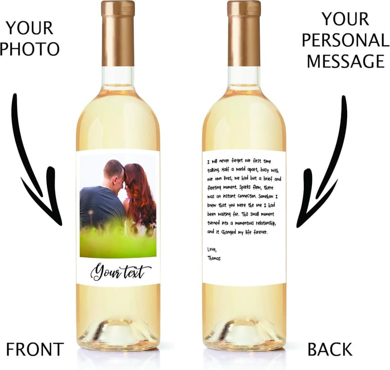 Personalized Wine Labels Set of 2 - Custom Waterproof Stickers for Weddings, Anniversaries, & Birthdays