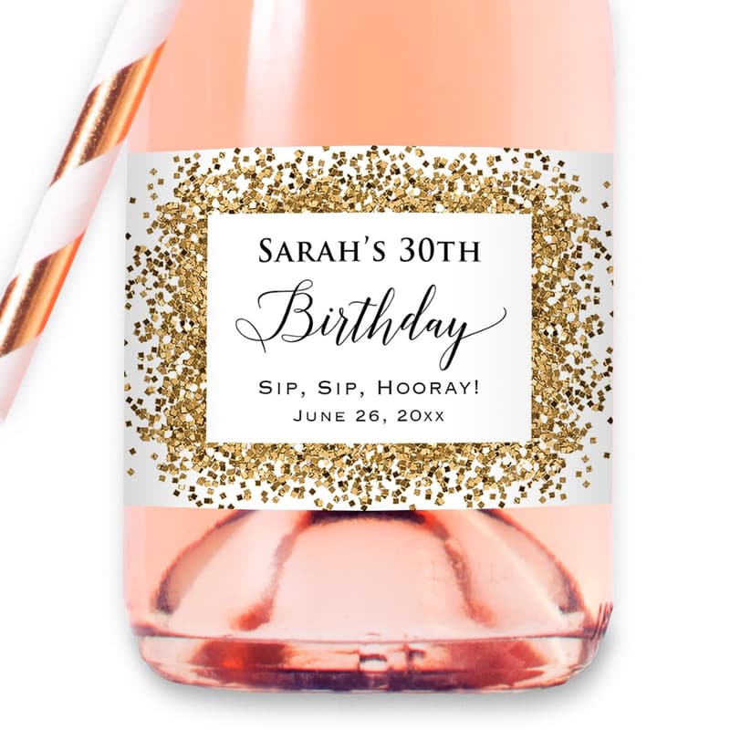 Personalized Mini Champagne Bottle Label for Birthday Celebration