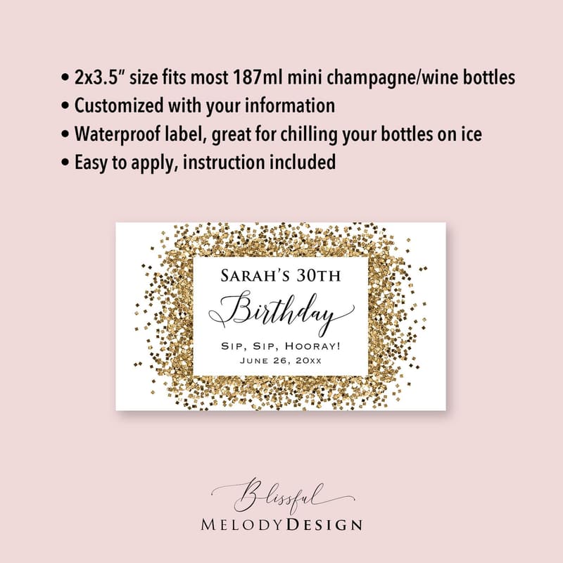 Personalized Mini Champagne Bottle Label for Birthday Celebration