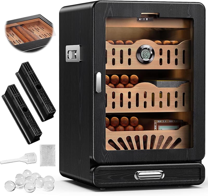 Tabletop Cigar Humidor with Glass Lid & Accessories for Men