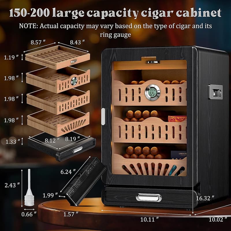 Tabletop Cigar Humidor with Glass Lid & Accessories for Men