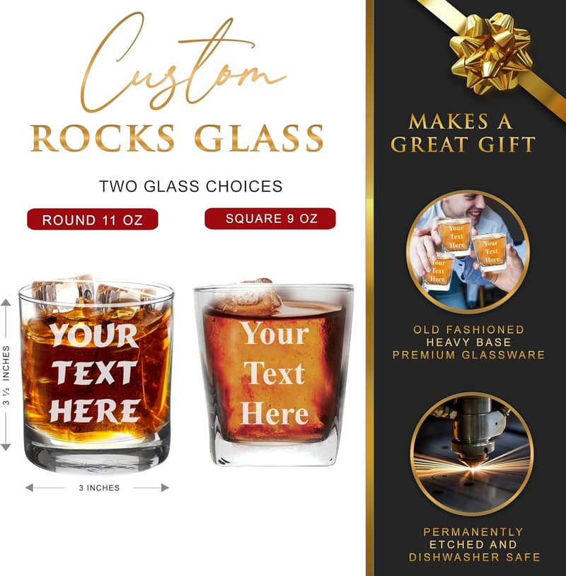 Personalized 9oz Engraved Whiskey Glass - Custom Text