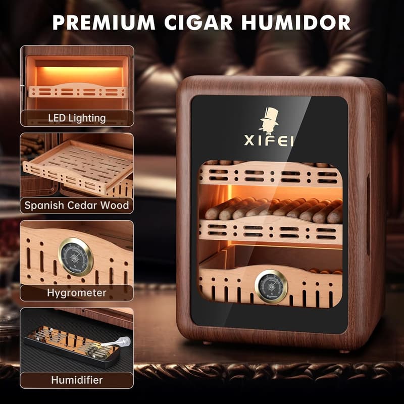 Men's Humidor for 150 Cigars with LED Lighting & Cedar Shelves