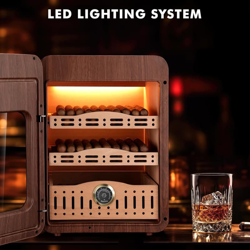 Men's Humidor for 150 Cigars with LED Lighting & Cedar Shelves