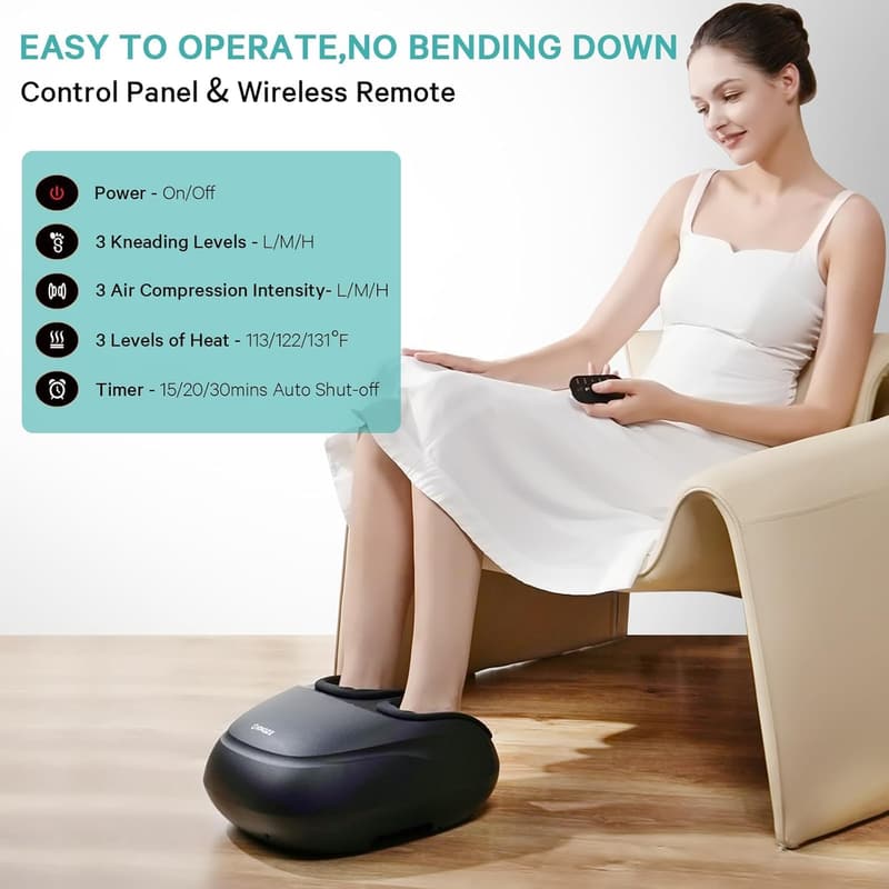 Shiatsu Foot Massager with Heat - Remote & Multi-Massage Modes