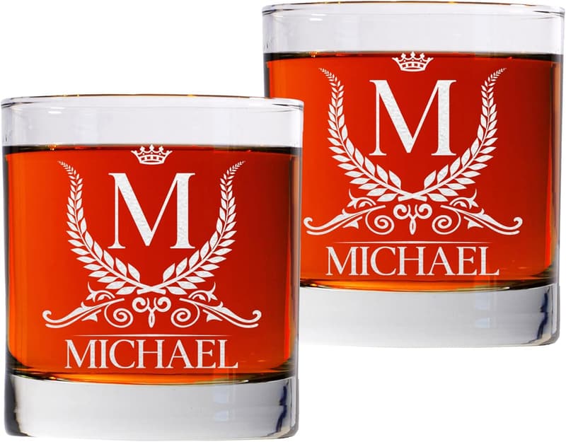 11oz Personalized Whiskey Glass Set - Engraved Gift for Him & Her
