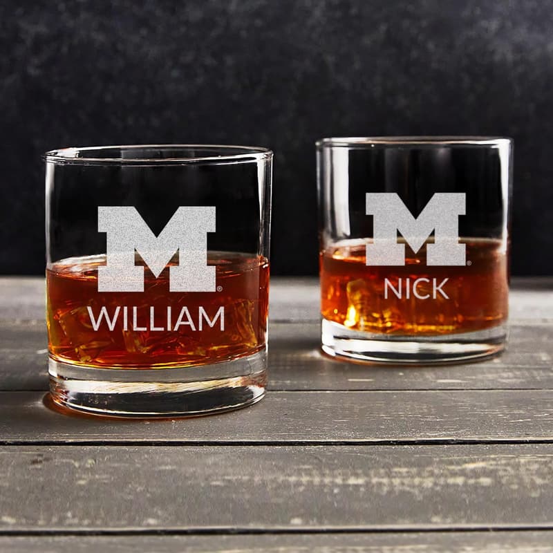 Father's Day Personalized Michigan Wolverines Glass - Engraved Barware