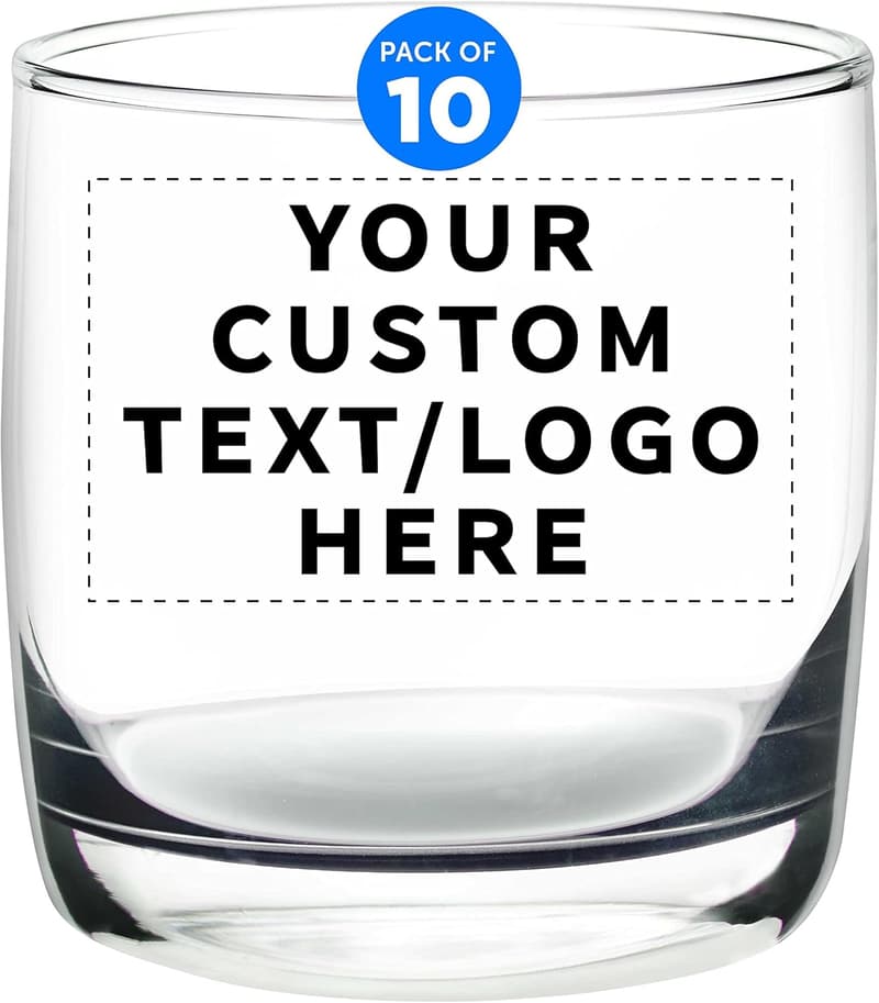 Personalized 10 oz Whiskey Glass Set - Heavy Base, Bulk Pack
