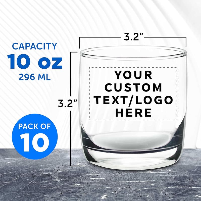 Personalized 10 oz Whiskey Glass Set - Heavy Base, Bulk Pack