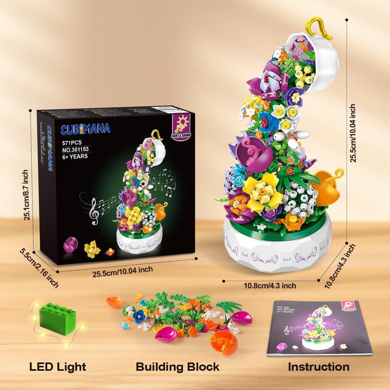 Mother's Day Flower Music Box Building Set - 571PCS Toy