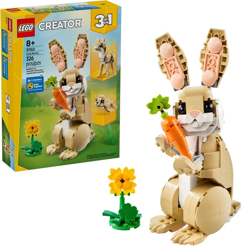 LEGO Creator 3-in-1 Cute Bunny Building Toy Set for Kids