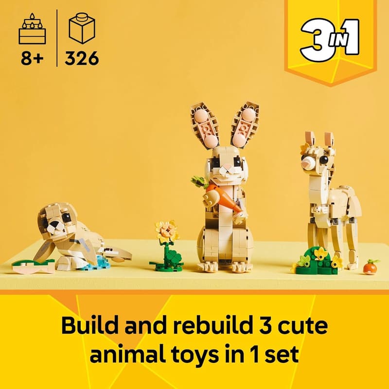 LEGO Creator 3-in-1 Cute Bunny Building Toy Set for Kids