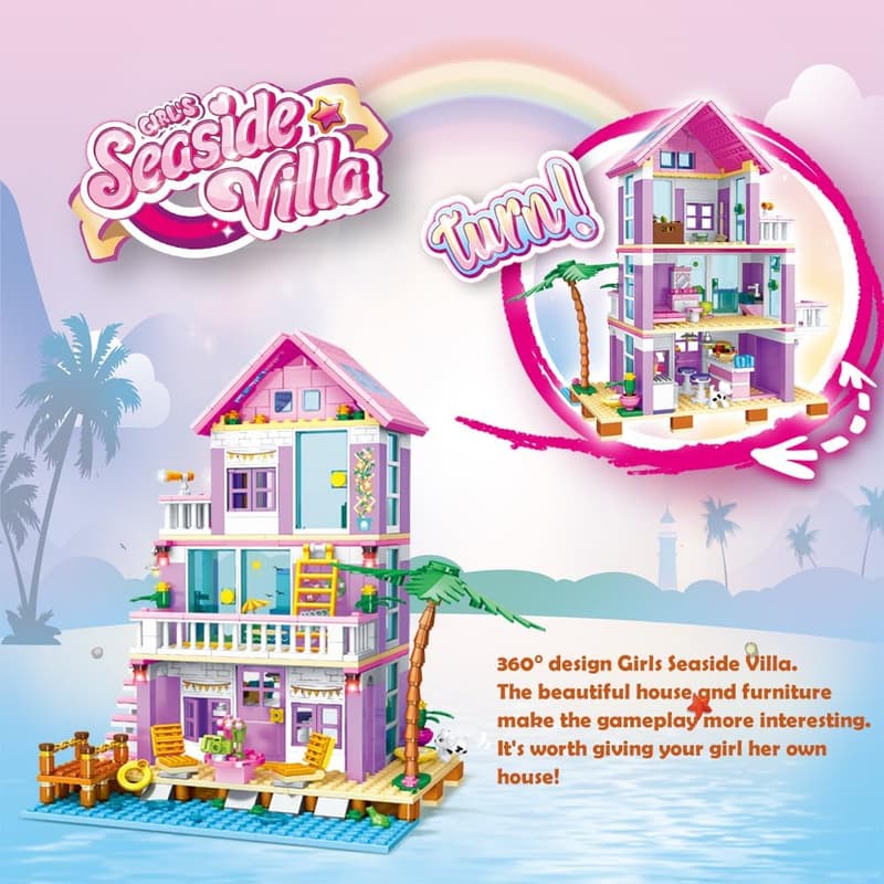 Beach Villa Building Set - 573-Piece Construction Toy for Girls 6+