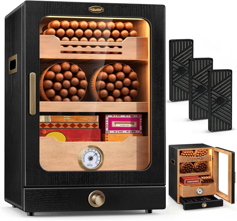 LED Cigar Humidor Cabinet for 100-150 Cigars, Gift for Men